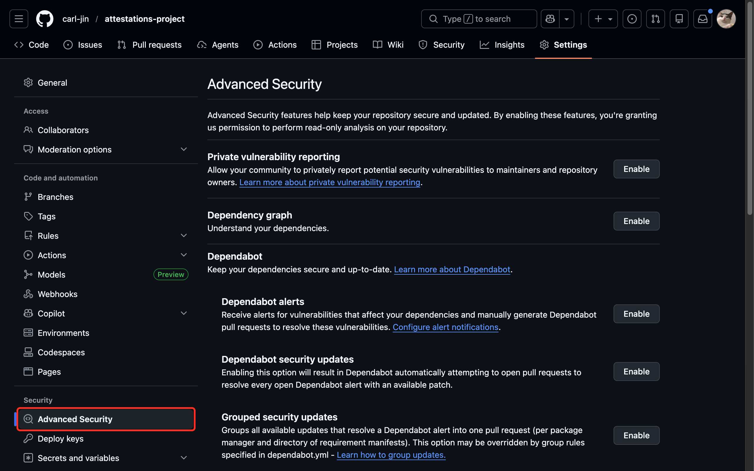 点击 Advanced Security